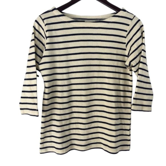 L.L. Bean Tops - L.L. Bean Cotton Knit Size Medium Striped 3/4 Sleeve Navy Cream Nautical Top